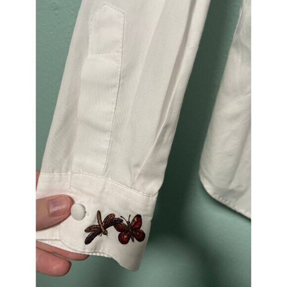 Karen‎ Scott Women's White Button Down Sunflower Butterfly Shirt Top - Picture 4 of 10